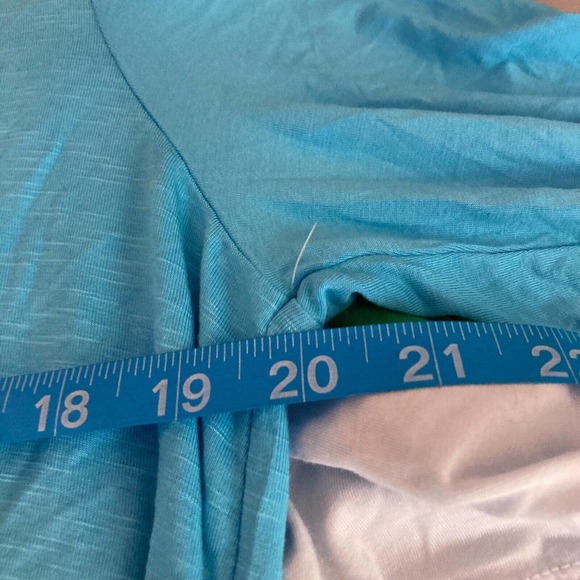 Soft Surroundings Shirt Womens Sz L Blue Jersey Knit Ruffle Trim Button Tunic - Picture 7 of 9